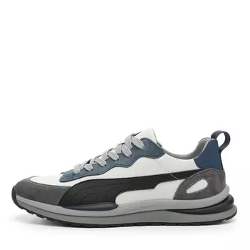 Серо-черные кроссовки из кожи на подкладке из текстиля