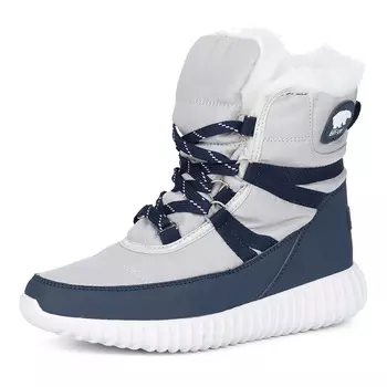 Серые дутики на шнуровке с эко мехом