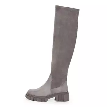 Серые сапоги ботфорты из натурального велюра