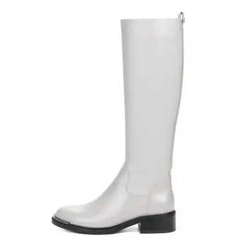 Серые сапоги из кожи и стрейч кожи