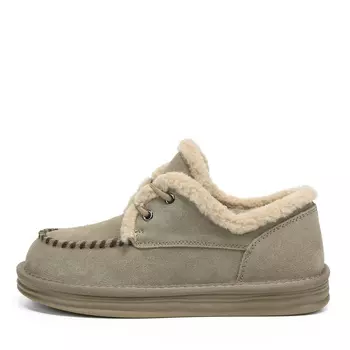 Серые угги на шнуровке из бархатистого велюра