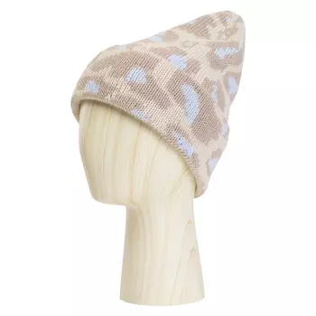 Шапка-бини женская бежевая с голубым