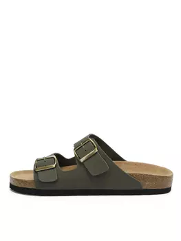 Шлепанцы из кожи цвета хаки