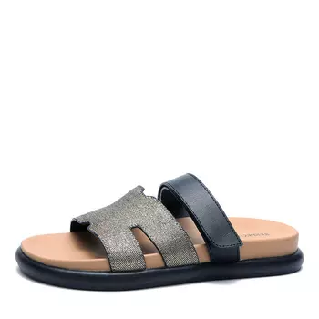 Шлепанцы из текстиля и кожи золотистого цвета