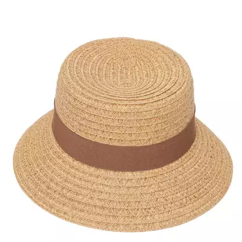 Шляпа пляжная женская из целлюлозы тёмно-бежевая с коричневым