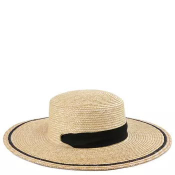 Шляпа пляжная женская из соломы бежевая с черным
