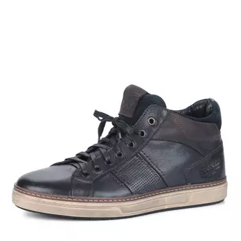 Синие кеды из кожи на подкладке из натуральной шерсти на контрастной подошве