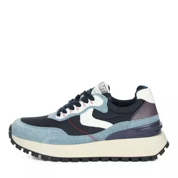 Синие кроссовки из кожи и текстиля