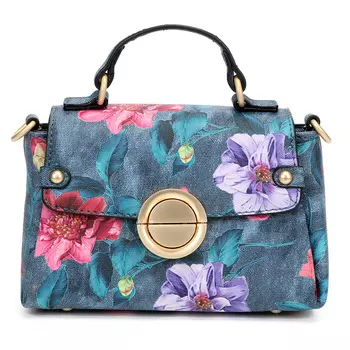 Синяя сумка мессенджер из экокожи с принтом