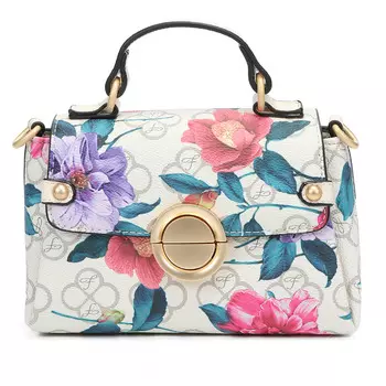 Светло-бежевая сумка мессенджер из экокожи с принтом