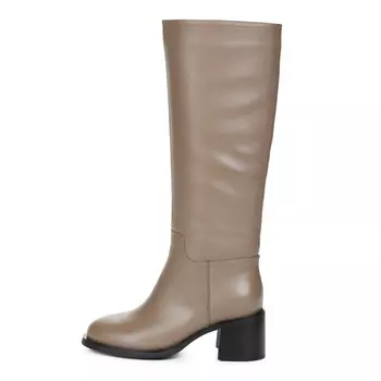 Темно-бежевые утепленные сапоги из гладкой кожи