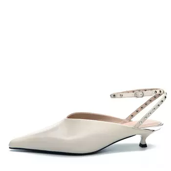 Туфли открытые из кожи рисового цвета