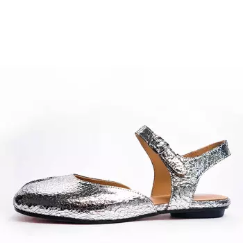 Туфли таби открытые из кожи серебряного цвета