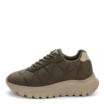 Утепленные кроссовки из текстиля и экокожи цвета хаки