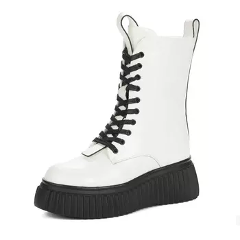 Высокие ботинки рисового цвета из кожи на подкладке из натуральной шерсти на платформе