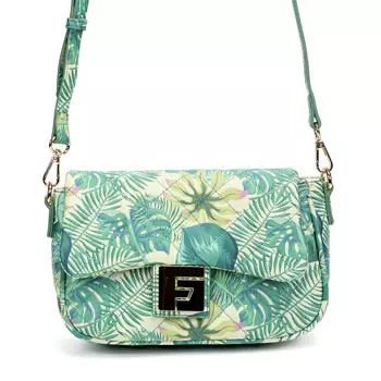 Зеленая сумка мессенджер из экокожи с принтом