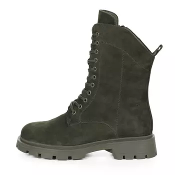 Зеленые утепленные ботинки из натурального велюра