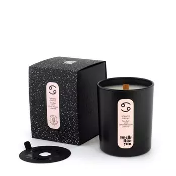 Ароматическая свеча черная Smells Like You "Рак" морской туман и лимонный цвет, 225 мл