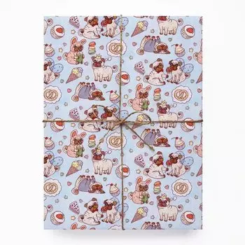 Бумага «Мопсы», 70 х 100 см