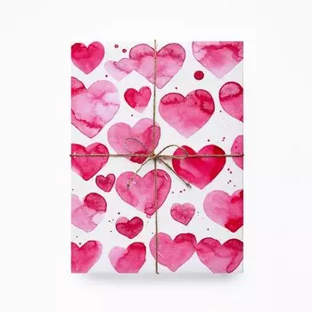 Бумага упаковочная Сердца акварель