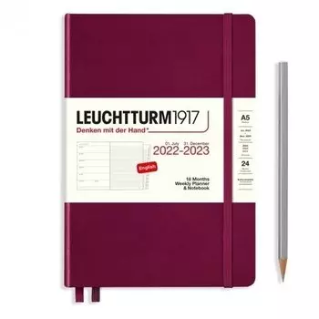 Еженедельник-блокнот Leuchtturm Medium на 2023 с буклетом, 158 листов, А5, красный портвейн