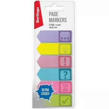 Флажки-закладки Berlingo Ultra Sticky стрелки, со значками, 18х55 мм, бумажные, 25л х 6 цветов