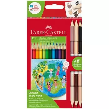 Карандаши цветные Faber-Castell Дети мира, 12 цветов, трехграннные, заточенные, 6 цветов