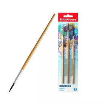 Кисти ErichKrause для акварели и гуаши, белка, 3 штуки