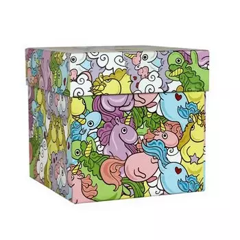 Коробка подарочная "Цветные единороги", 13 х 13 х 13 см