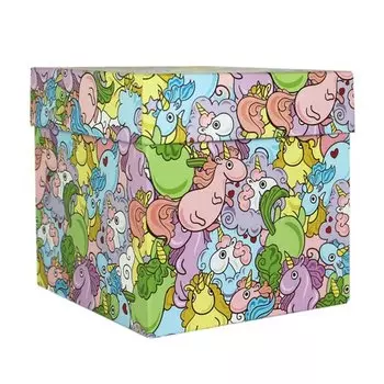 Коробка подарочная "Цветные единороги", 16 х 16 х 16 см