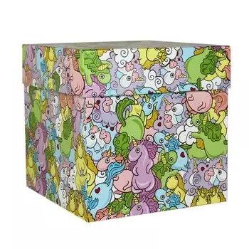 Коробка подарочная "Цветные единороги", 19 х 19 х 19 см