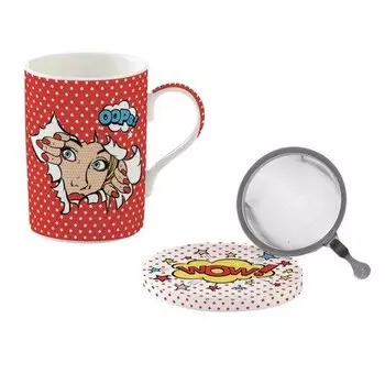 Кружка заварочная с крышкой и ситечком MyataShop "Pop art" в подарочной упаковке
