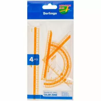 Набор чертежный малый Berlingo Color (треугольник 2 шт, линейка 15 см, транспортир), в ассортименте