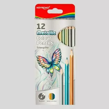 Набор цветных карандашей металлик с блестками Keyroad, 12 цветов