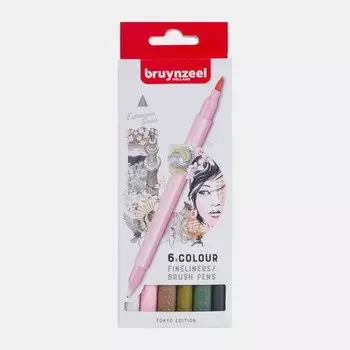Набор двусторонних линеров Bruynzeel Brushpen Токио, 6 цветов
