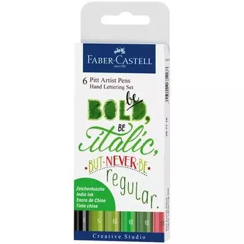 Набор капиллярных ручек Faber Castell Pitt Artist Pen Lettering, 6 цветов, 0,3 мм/Brush