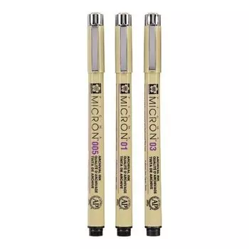 Набор капилярных ручек Sakura Pigma Micron, 3 штуки (0.2 мм, 0.25 мм, 0.35 мм), цвет чернил: черный