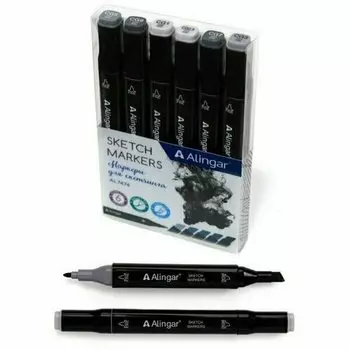 Набор маркеров для скетчинга Alingar AL7474, холодные серые, 6 шт.
