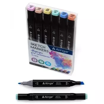 Набор маркеров для скетчинга Alingar AL7476, пастельные тона, 6 шт.