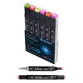 Набор маркеров для скетчинга Alingar AL7478, флуоресцентные тона, 6 шт.