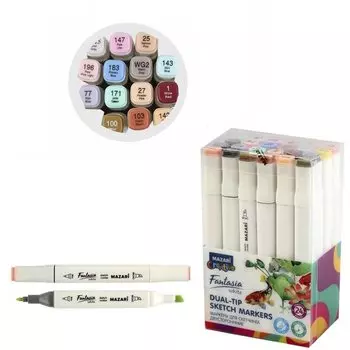 Набор маркеров для скетчинга Mazari Fantasia White, Grey Pastel Colors, 24 шт