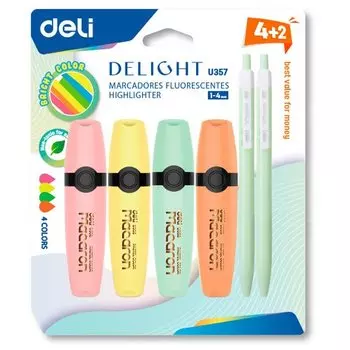 Набор текстовыделителей Deli CU357, скошенный наконечник, 1-4 мм