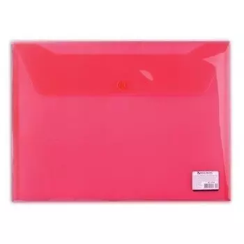 Папка-конверт с кнопкой А4, прозрачная, красная