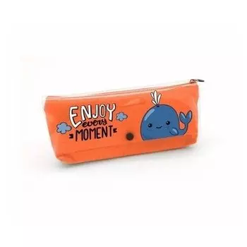 Пенал "Кит" с прозрачным силиконовым клапаном на кнопке, оранжевый