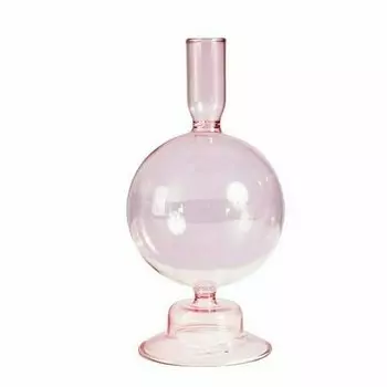 Подсвечник-пузырь стеклянный, розовый, 18 см