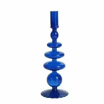 Подсвечник стеклянный, синий, 28 см