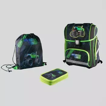 Рюкзак школьный "Монстр трак", 31х19х43 см, с наполнением (пенал + мешок для обуви)