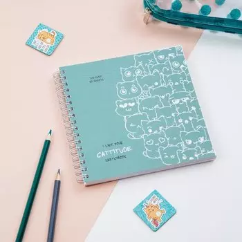 Скетчбук Meshu Cat Wave, на гребне, 60 листов, 15 х 15 см