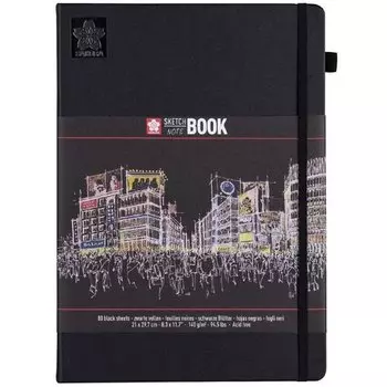 Скетчбук Sakura, нелинованный, 80 листов, А4, черный