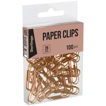 Скрепки Berlingo, цветные, 28 мм, розовое золото, 100 шт
